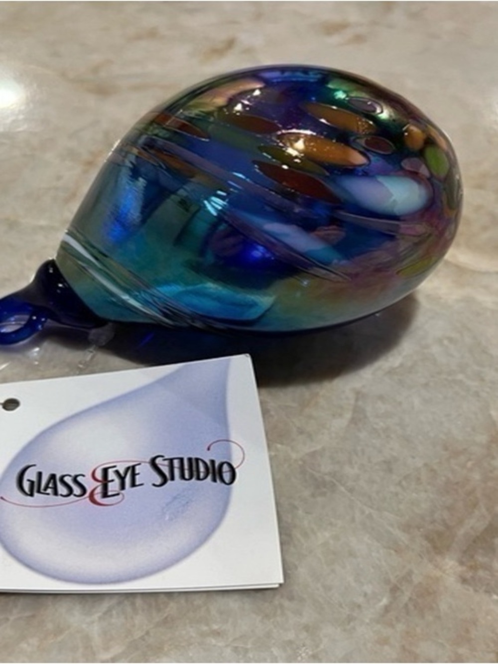Iridescent Blue Art Glass Ornament